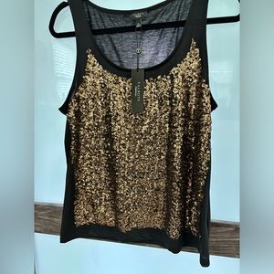 Talbots Black & Gold sequin blouse. NWT, size Large Petite